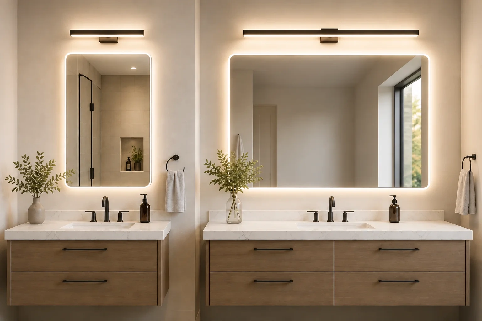 Bathroom vanity lighting junction box and mirror alignment