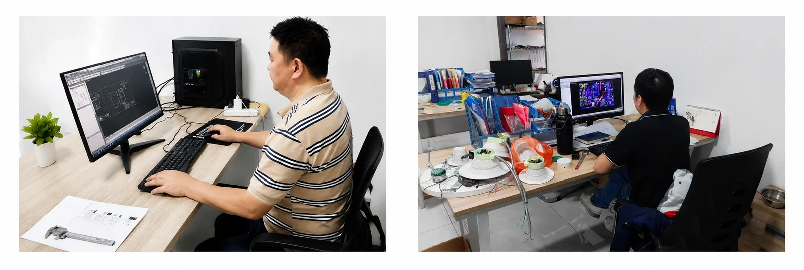 Engineer reviewing CAD drawing of lighting fixture