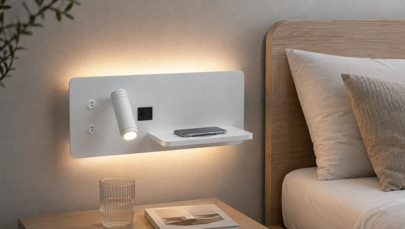 Hotel headboard reading light with USB-C