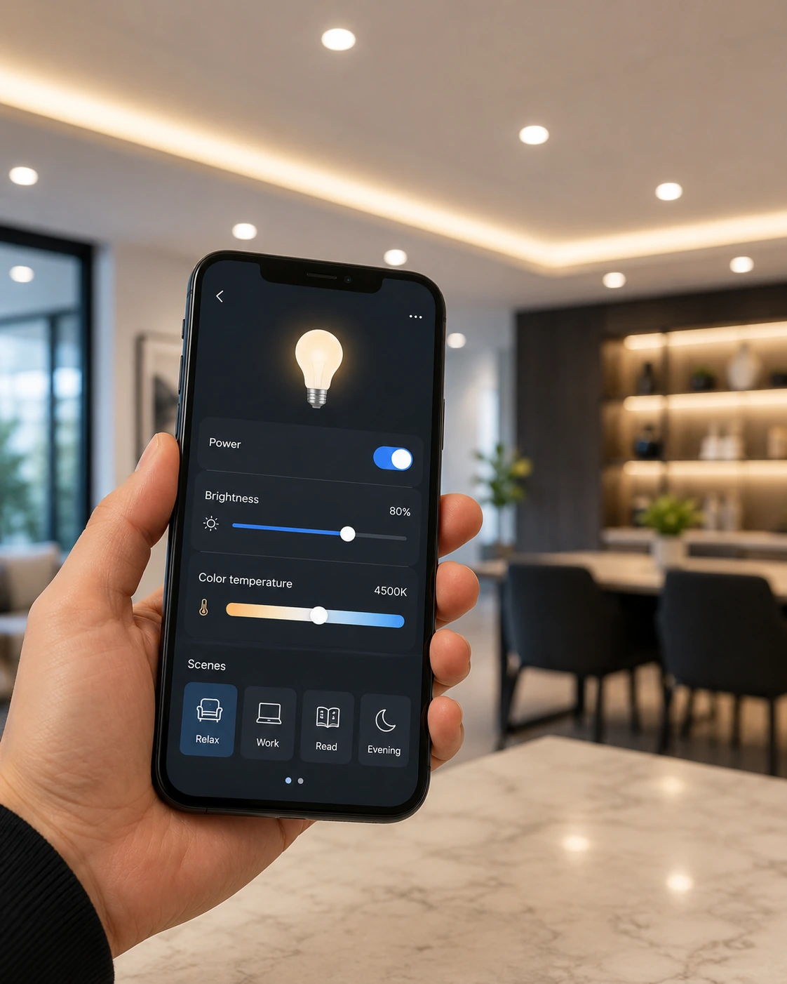 Voice controlled smart lighting in a living room
