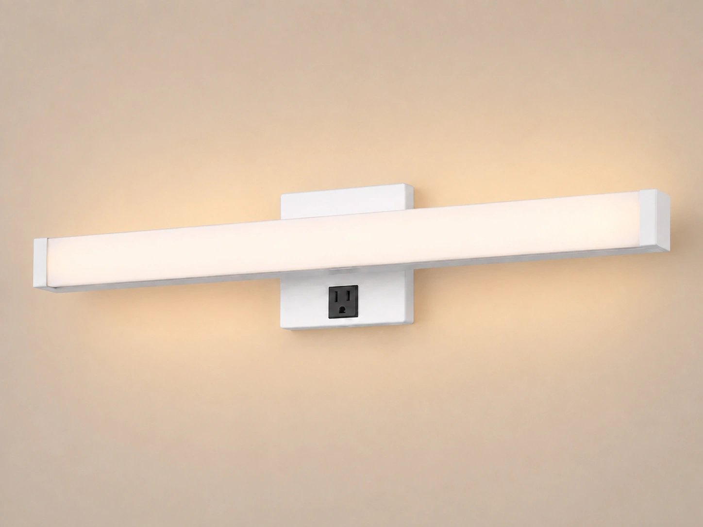 Bathroom vanity light featuring an integrated electrical outlet