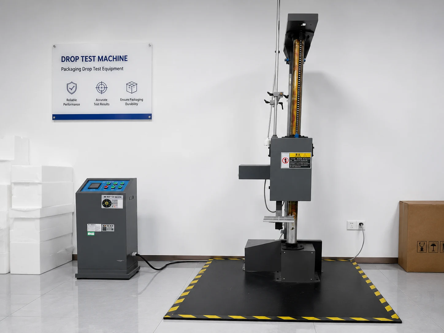 Carton undergoing packaging drop test