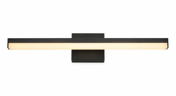 LED vanity light fixture above bathroom mirror