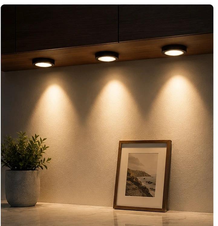 Clear lens LED puck light providing focused accent lighting