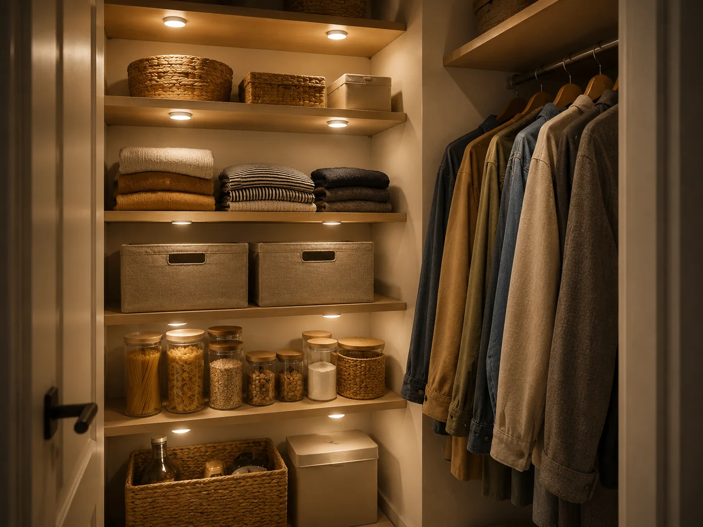 Closet and pantry task lighting with LED pucks