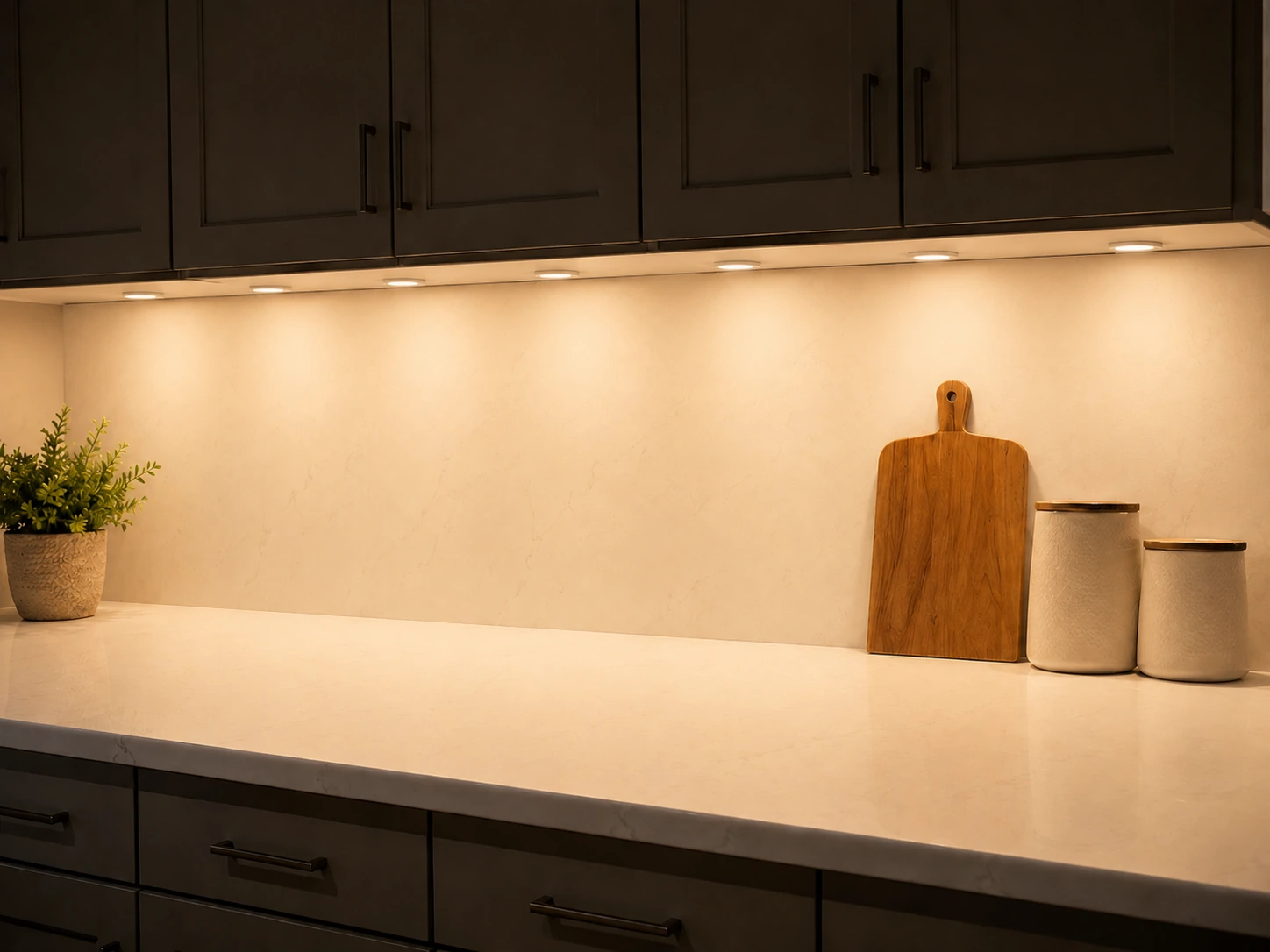 More uniform countertop illumination with LED puck lights