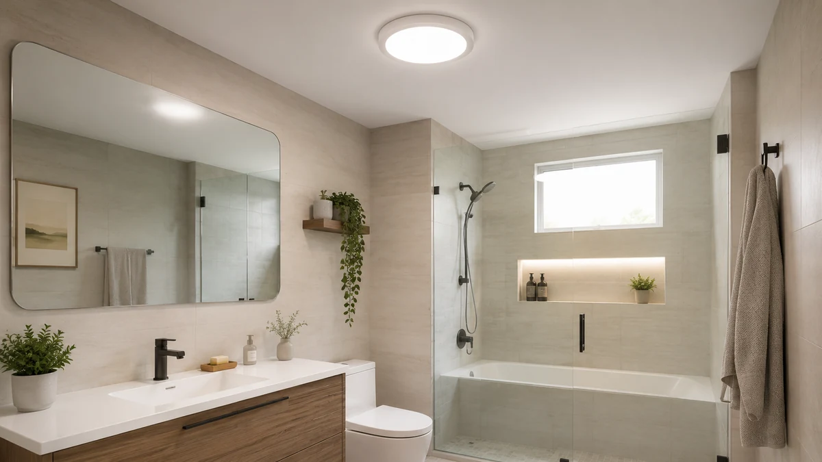 Damp rated flush mount light in bathroom