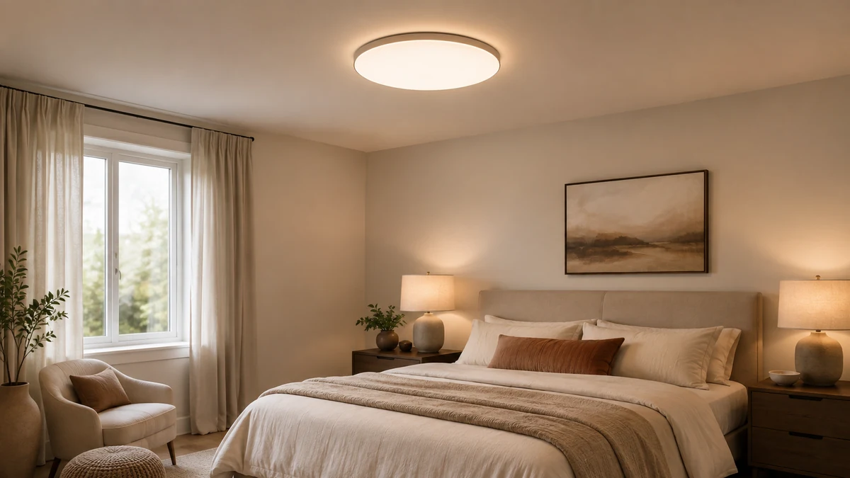 Night light flush mount in residential bedroom