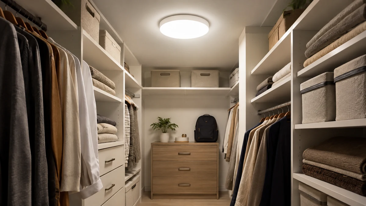 Surface mount LED disk light in closet