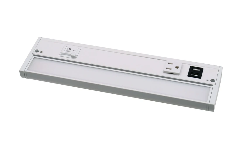 Under cabinet light with integrated USB-C and AC outlet