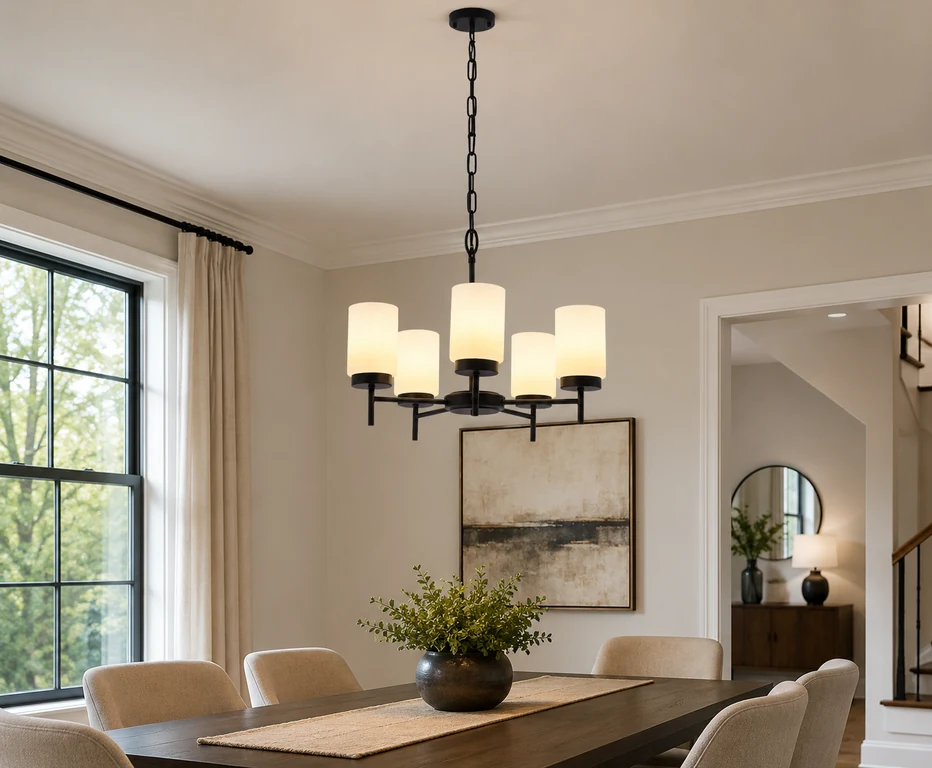 Decorative LED pendant lighting in a hotel reception