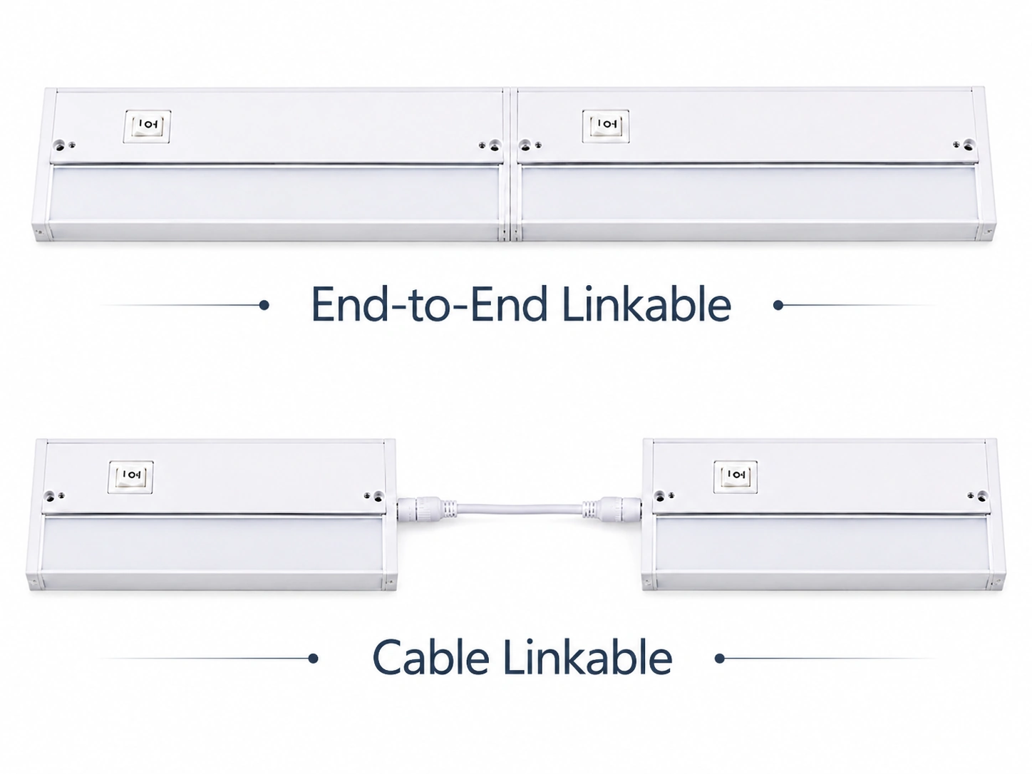 Diagram showing linkable under cabinet lights connected via jumper connectors