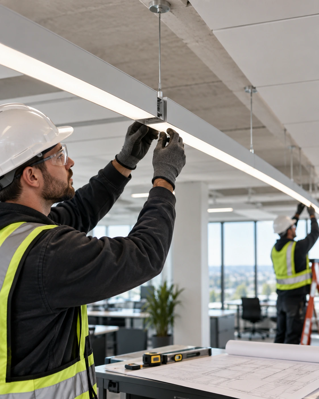 Perfectly aligned continuous suspended linear run in an office