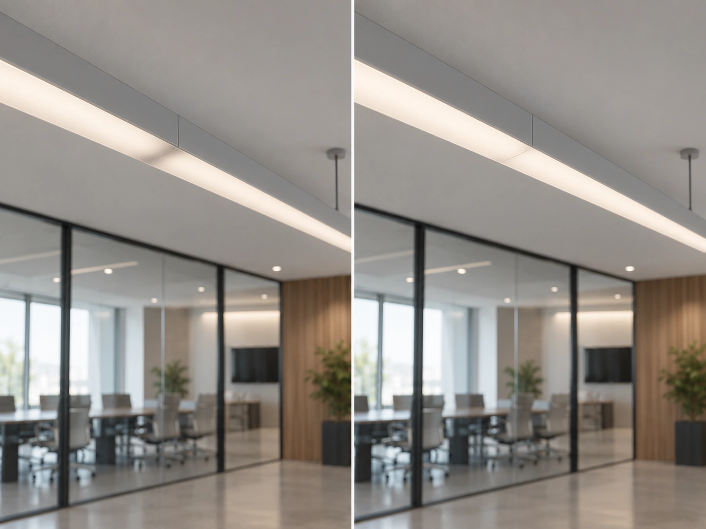 Comparison between smooth continuous light transition and a visible dark joint