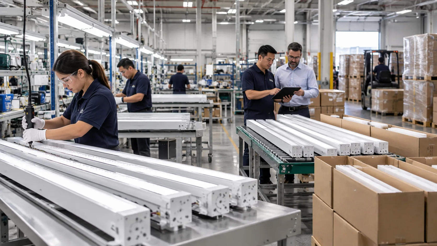 LED linear lighting mass production and assembly line