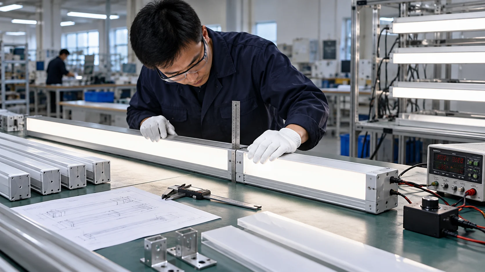 Testing electrical function and optical appearance of LED linear samples